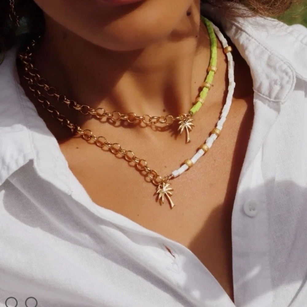 24K Gold Plated MAYAMAR Half Rolo Chain Pukka Palm Tree Necklace & Bracelet New
